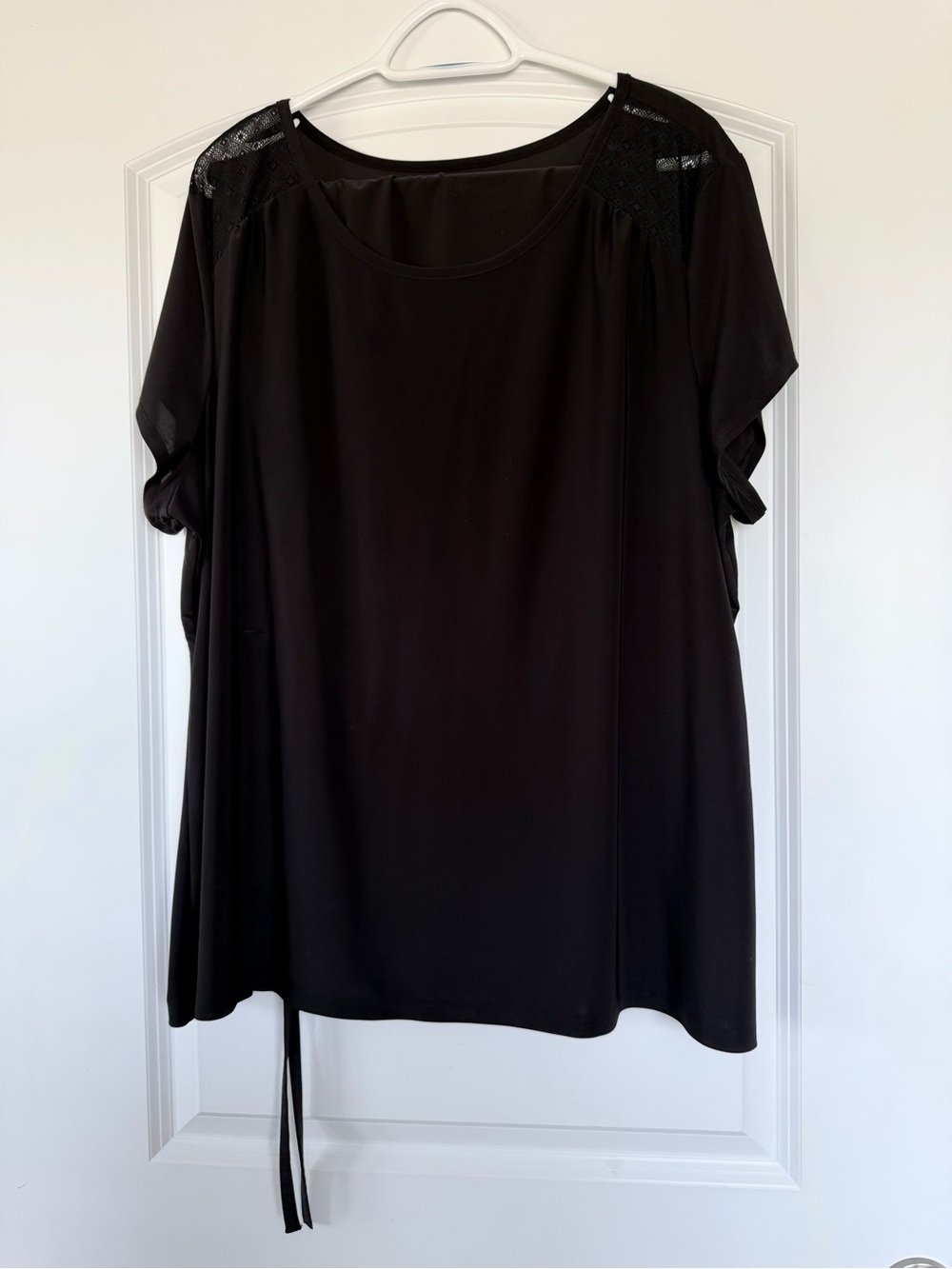 Women's Black Short Sleeve Tunic with Lace Shoulder Detail